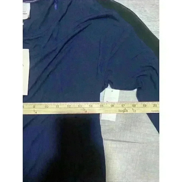 Two by Vince Camuto Stretchy Top Blouse Size Small Black/Blue Sheer 3/4 Sleeves - Picture 4 of 8